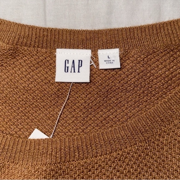 GAP L Ginger Brown High Low Crewneck Raglan Sleeve Knit Pullover Sweater - Picture 9 of 10